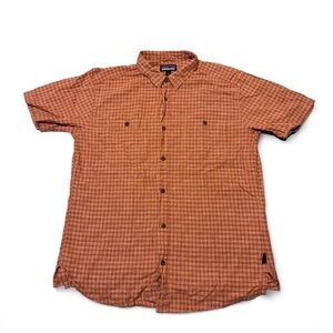Patagonia back step hemp collared short sleeve button up shirt orange L mens